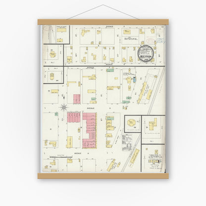 Old map wall art mockup — magnetic wood frame on white wall — Sanborn Fire Insurance Map from Midlothian, Ellis County, Texas (1898), Sheet #0001