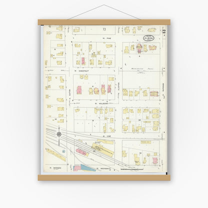 Old map wall art mockup — magnetic wood frame on white wall — Sanborn Fire Insurance Map from Albion, Calhoun County, Michigan (1913), Sheet #0002