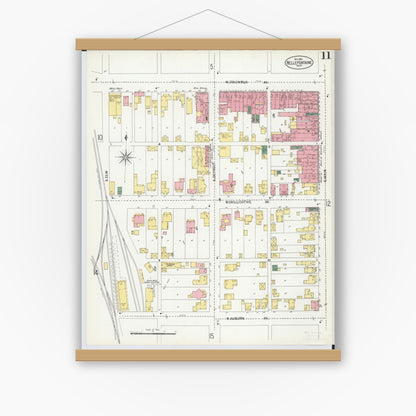 Old map wall art mockup — magnetic wood frame on white wall — Sanborn Fire Insurance Map from Bellefontaine, Logan County, Ohio (1901), Sheet #0011