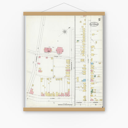 Old map wall art mockup — magnetic wood frame on white wall — Sanborn Fire Insurance Map from Shippensburg, Cumberland And Franklin Counties, Pennsylvania (1904), Sheet #0002