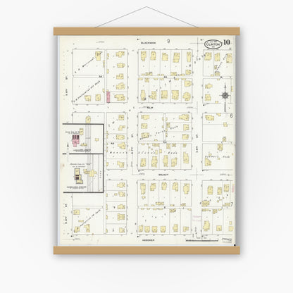 Old map wall art mockup — magnetic wood frame on white wall — Sanborn Fire Insurance Map from Clinton, Vermillion County, Indiana (1910), Sheet #0010