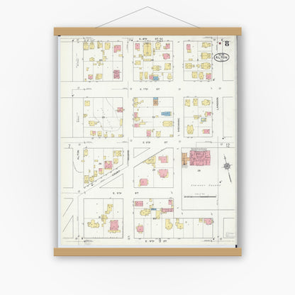 Old map wall art mockup — magnetic wood frame on white wall — Sanborn Fire Insurance Map from Alton, Madison County, Illinois (1915), Sheet #0008
