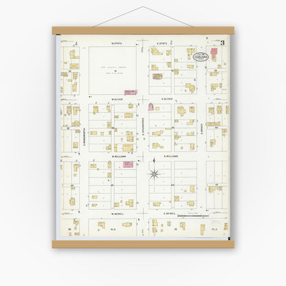 Old map wall art mockup — magnetic wood frame on white wall — Sanborn Fire Insurance Map from Corunna, Shiawassee County, Michigan (1908), Sheet #0003