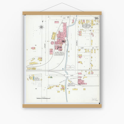 Old map wall art mockup — magnetic wood frame on white wall — Sanborn Fire Insurance Map from Chillicothe, Ross County, Ohio (1900), Sheet #0026