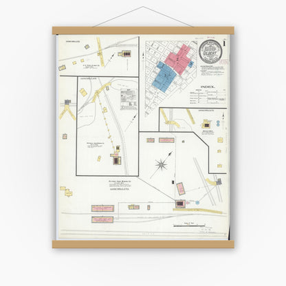 Old map wall art mockup — magnetic wood frame on white wall — Sanborn Fire Insurance Map from Gilbert, Saint Louis County, Minnesota (1909) - Complete Map Set