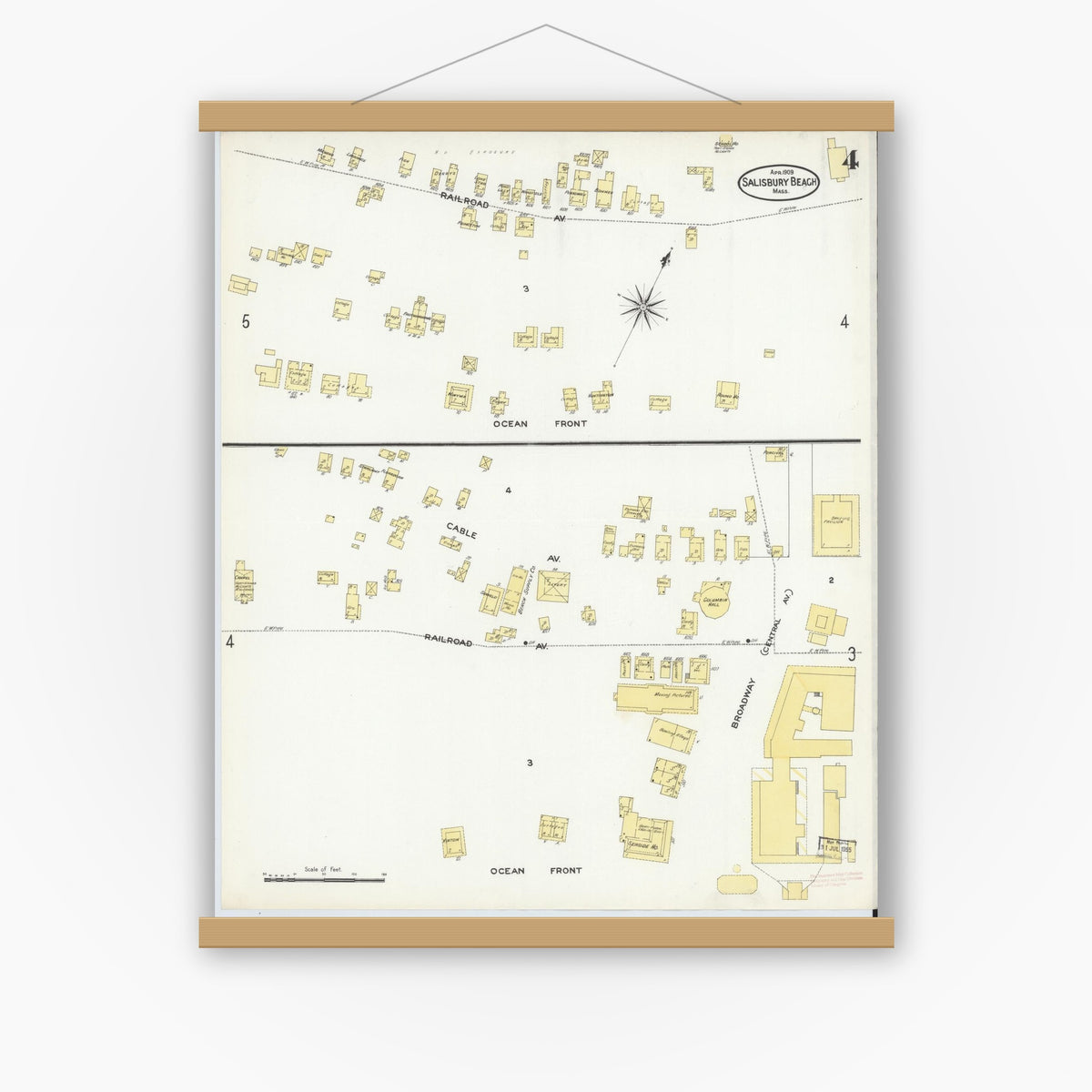 Old map wall art mockup — magnetic wood frame on white wall — Sanborn Fire Insurance Map from Salisbury, Essex County, Massachusetts (1909), Sheet #0004