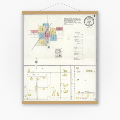 Old map wall art mockup — magnetic wood frame on white wall — Sanborn Fire Insurance Map from Dixon, Solano County, California (1921) - Complete Map Set