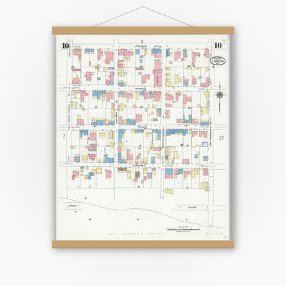 Old map wall art mockup — magnetic wood frame on white wall — Sanborn Fire Insurance Map from Laredo, Webb County, Texas (1925), Sheet #0010