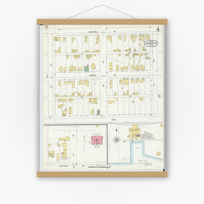 Old map wall art mockup — magnetic wood frame on white wall — Sanborn Fire Insurance Map from Frankfort, Benzie County, Michigan (1899), Sheet #0004