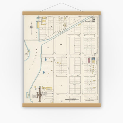 Old map wall art mockup — magnetic wood frame on white wall — Sanborn Fire Insurance Map from Miami Beach, Dade County, Florida (1921), Sheet #0008