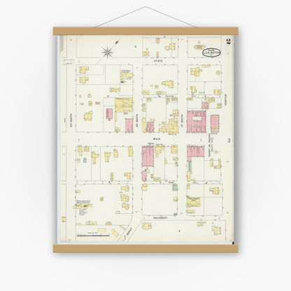 Old map wall art mockup — magnetic wood frame on white wall — Sanborn Fire Insurance Map from Lexington, Davidson County, North Carolina (1896), Sheet #0002