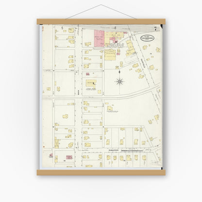 Old map wall art mockup — magnetic wood frame on white wall — Sanborn Fire Insurance Map from Columbiana, Columbiana County, Ohio (1909), Sheet #0007