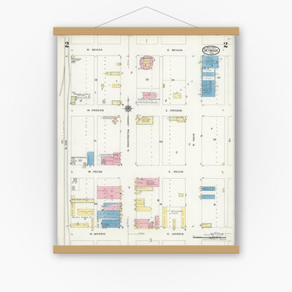 Old map wall art mockup — magnetic wood frame on white wall — Sanborn Fire Insurance Map from Seymour, Baylor County, Texas (1925), Sheet #0002