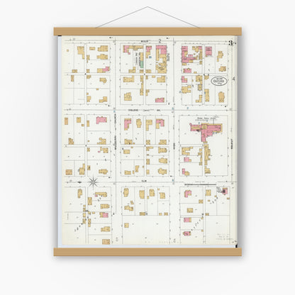 Old map wall art mockup — magnetic wood frame on white wall — Sanborn Fire Insurance Map from Oxford, Butler County, Ohio (1899), Sheet #0003