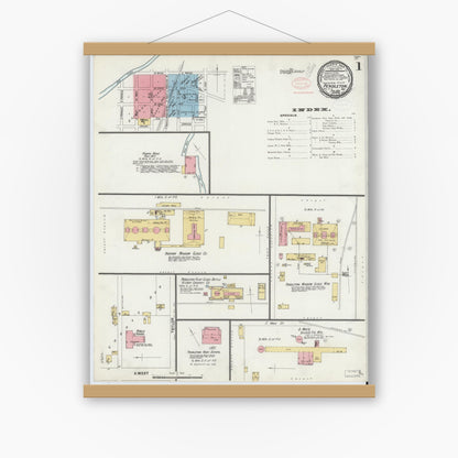 Old map wall art mockup — magnetic wood frame on white wall — Sanborn Fire Insurance Map from Pendleton, Madison County, Indiana (1898) - Complete Map Set