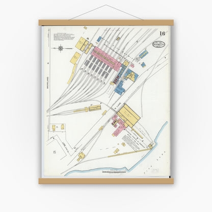 Old map wall art mockup — magnetic wood frame on white wall — Sanborn Fire Insurance Map from Boyne City, Charlevoix County, Michigan (1919), Sheet #0016