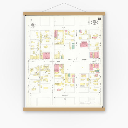 Old map wall art mockup — magnetic wood frame on white wall — Sanborn Fire Insurance Map from Lyons, Clinton County, Iowa (1909), Sheet #0010