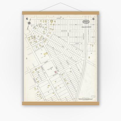 Old map wall art mockup — magnetic wood frame on white wall — Sanborn Fire Insurance Map from Sebring, Highlands County, Florida (1924), Sheet #0006