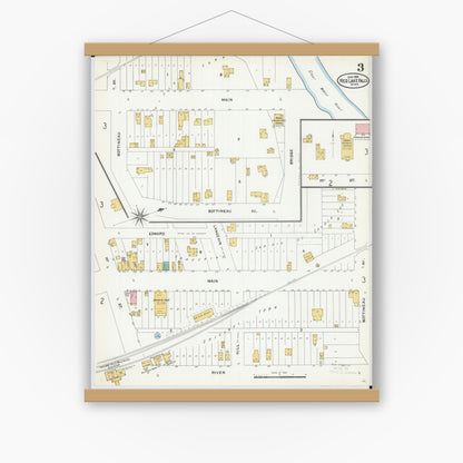 Old map wall art mockup — magnetic wood frame on white wall — Sanborn Fire Insurance Map from Red Lake Falls, Red Lake County, Minnesota (1904), Sheet #0003