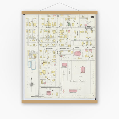 Old map wall art mockup — magnetic wood frame on white wall — Sanborn Fire Insurance Map from Alliance, Stark County, Ohio (1898), Sheet #0013