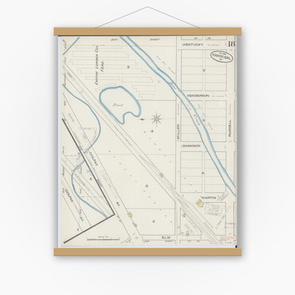Old map wall art mockup — magnetic wood frame on white wall — Sanborn Fire Insurance Map from Hannibal, Marion County, Missouri (1885), Sheet #0018