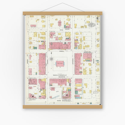 Old map wall art mockup — magnetic wood frame on white wall — Sanborn Fire Insurance Map from Monroe, Green County, Wisconsin (1900), Sheet #0002