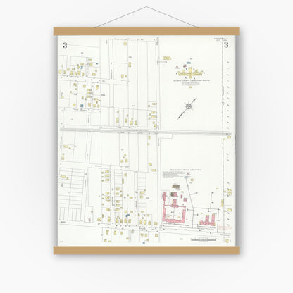 Old map wall art mockup — magnetic wood frame on white wall — Sanborn Fire Insurance Map from Northfield, Atlantic County, New Jersey (1933), Sheet #0003