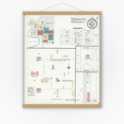 Old map wall art mockup — magnetic wood frame on white wall — Sanborn Fire Insurance Map from Morris, Stevens County, Minnesota (1909) - Complete Map Set