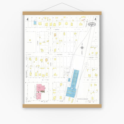 Old map wall art mockup — magnetic wood frame on white wall — Sanborn Fire Insurance Map from Griswold, Cass County, Iowa (1930), Sheet #0004
