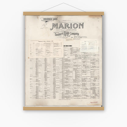 Old map wall art mockup — magnetic wood frame on white wall — Sanborn Fire Insurance Map from Marion, Grant County, Indiana (1947), Sheet #0001