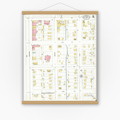 Old map wall art mockup — magnetic wood frame on white wall — Sanborn Fire Insurance Map from Atlantic, Cass County, Iowa (1899), Sheet #0005