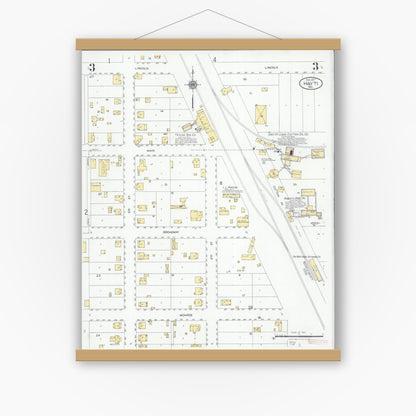 Old map wall art mockup — magnetic wood frame on white wall — Sanborn Fire Insurance Map from Hayti, Pemiscot County, Missouri (1927), Sheet #0003