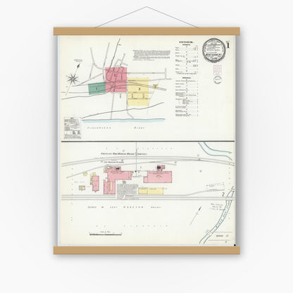 Old map wall art mockup — magnetic wood frame on white wall — Sanborn Fire Insurance Map from Montgomery, Lycoming County, Pennsylvania (1901) - Complete Map Set