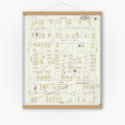 Old map wall art mockup — magnetic wood frame on white wall — Sanborn Fire Insurance Map from Benton Harbor, Berrien County, Michigan (1917), Sheet #0009