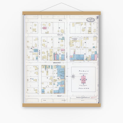 Old map wall art mockup — magnetic wood frame on white wall — Sanborn Fire Insurance Map from Lamar, Barton County, Missouri (1891), Sheet #0002