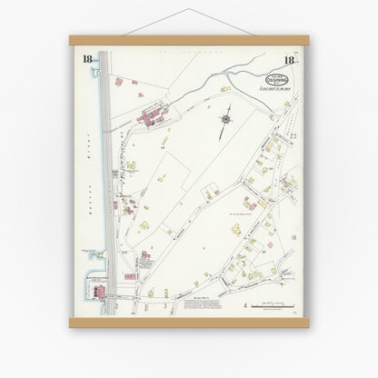 Old map wall art mockup — magnetic wood frame on white wall — Sanborn Fire Insurance Map from Ossining, Westchester County, New York (1924), Sheet #0018