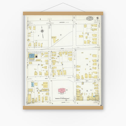 Old map wall art mockup — magnetic wood frame on white wall — Sanborn Fire Insurance Map from Palatka, Putnam County, Florida (1915), Sheet #0009