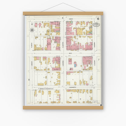 Old map wall art mockup — magnetic wood frame on white wall — Sanborn Fire Insurance Map from Eaton, Preble County, Ohio (1899), Sheet #0006