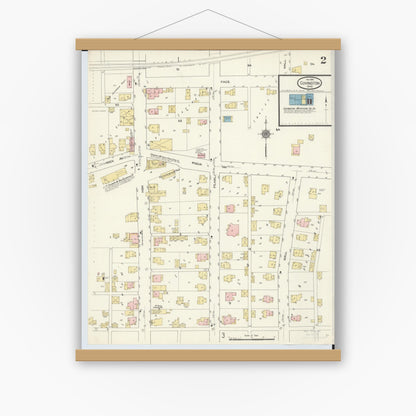 Old map wall art mockup — magnetic wood frame on white wall — Sanborn Fire Insurance Map from Covington, Miami County, Ohio (1910), Sheet #0002