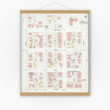 Old map wall art mockup — magnetic wood frame on white wall — Sanborn Fire Insurance Map from El Paso, El Paso County, Texas (1902), Sheet #0003