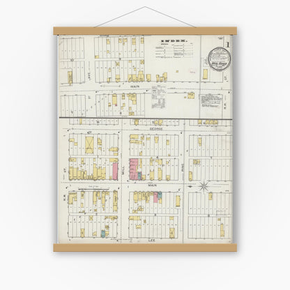 Old map wall art mockup — magnetic wood frame on white wall — Sanborn Fire Insurance Map from Iron River, Bayfield County, Wisconsin (1893) - Complete Map Set