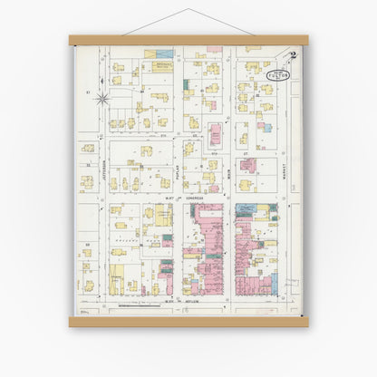 Old map wall art mockup — magnetic wood frame on white wall — Sanborn Fire Insurance Map from Fulton, Callaway County, Missouri (1895), Sheet #0002