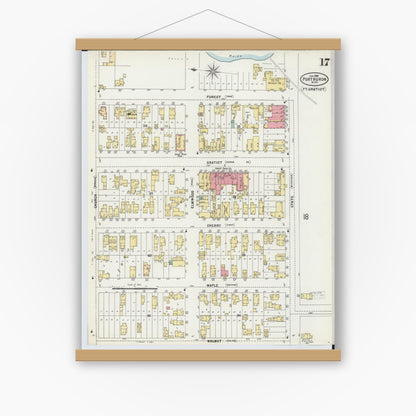 Old map wall art mockup — magnetic wood frame on white wall — Sanborn Fire Insurance Map from Port Huron, Saint Clair County, Michigan (1898), Sheet #0017