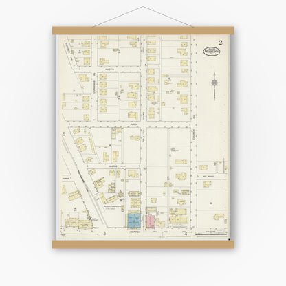 Old map wall art mockup — magnetic wood frame on white wall — Sanborn Fire Insurance Map from Mulberry, Polk County, Florida (1914), Sheet #0002