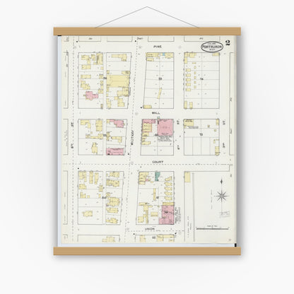 Old map wall art mockup — magnetic wood frame on white wall — Sanborn Fire Insurance Map from Port Huron, Saint Clair County, Michigan (1892), Sheet #0002