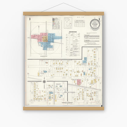 Old map wall art mockup — magnetic wood frame on white wall — Sanborn Fire Insurance Map from Pigeon, Huron County, Michigan (1939) - Complete Map Set