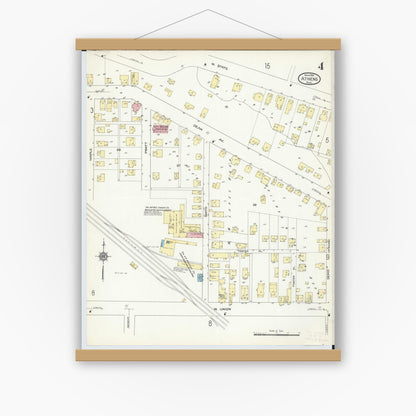 Old map wall art mockup — magnetic wood frame on white wall — Sanborn Fire Insurance Map from Athens, Athens County, Ohio (1914), Sheet #0004