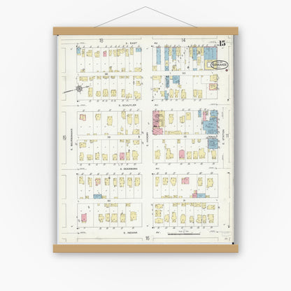 Old map wall art mockup — magnetic wood frame on white wall — Sanborn Fire Insurance Map from Kankakee, Kankakee County, Illinois (1914), Sheet #0015
