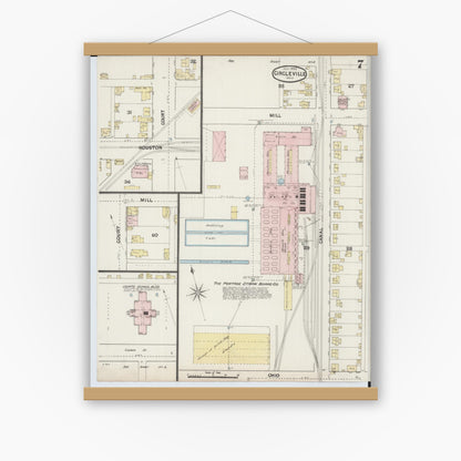 Old map wall art mockup — magnetic wood frame on white wall — Sanborn Fire Insurance Map from Circleville, Pickaway County, Ohio (1889), Sheet #0007