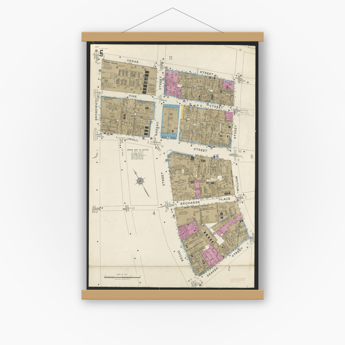 Old map wall art mockup — magnetic wood frame on white wall — Sanborn Fire Insurance Map from New York, Bronx, Manhattan, New York (1923), Sheet #0005